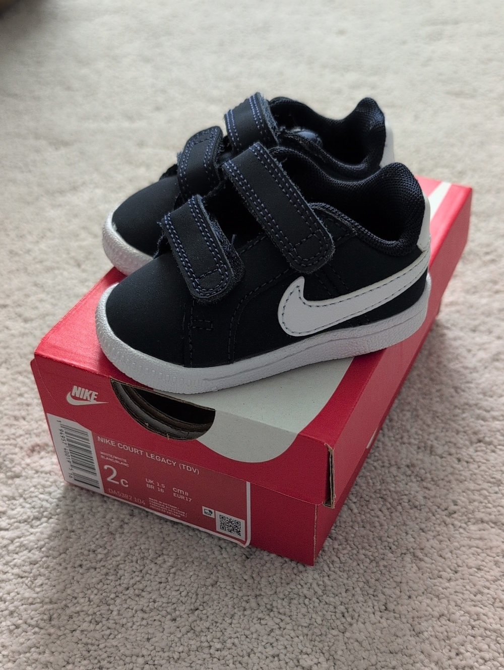 Nike Kids Black and White Velcro Court Sneakers